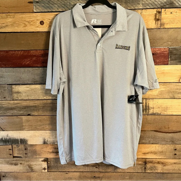 Russell‎ Raiders Light Gray And White Stripe Polo Size XL - Picture 1 of 6